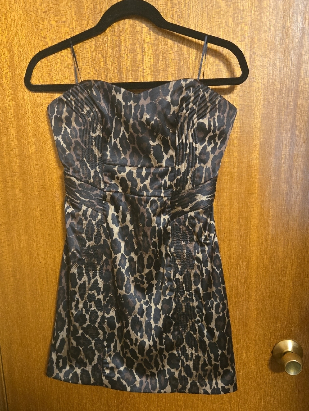 Leopard Print Strapless Cocktail Dress - Brown/Black